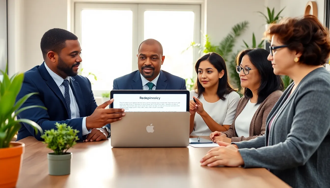 a group discussing data privacy in a cozy American office.